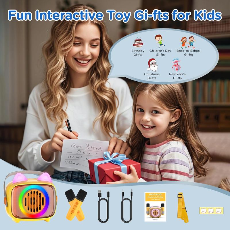 Karaoke Machine for Kids, Mini Portable Bluetooth Speaker with 2 Wireless Microphones and LED Lights, Kids Toys Ideal Gifts for Girls & Boys Birthday Home Party Christmas Gifts