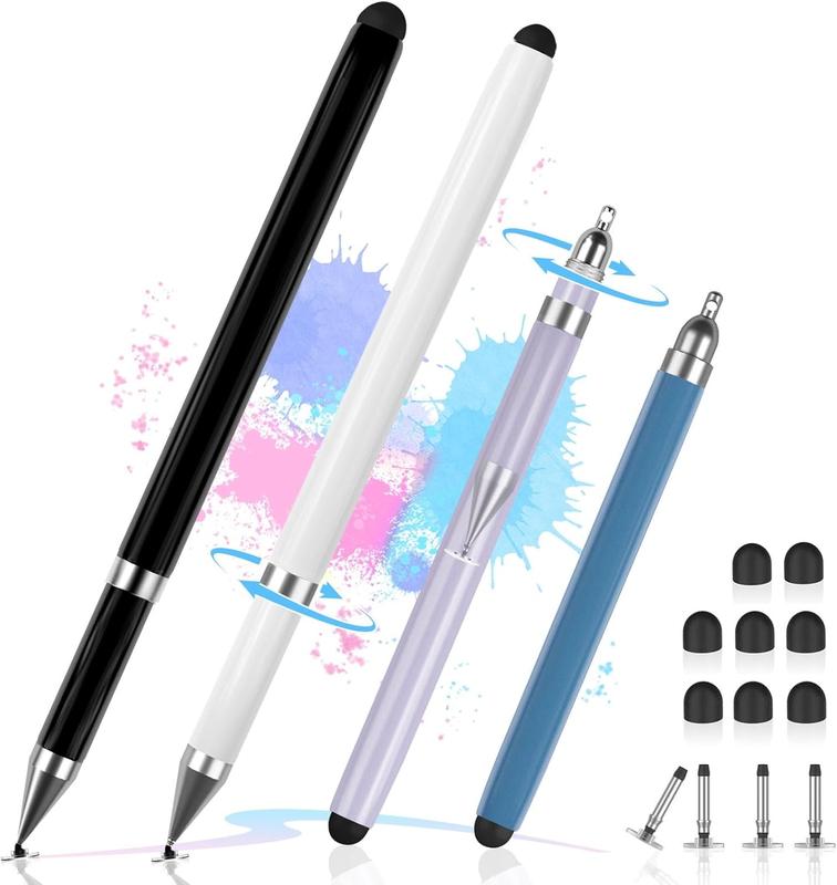 2-in-1 Stylus, Stylus Pen for Touchscreen, 4 count Stylus Pen for iPad, High Sensitivity & Precision Suitable for All Touch Screens of  ipad Android Tablets (Blue+White+Purple+Black)