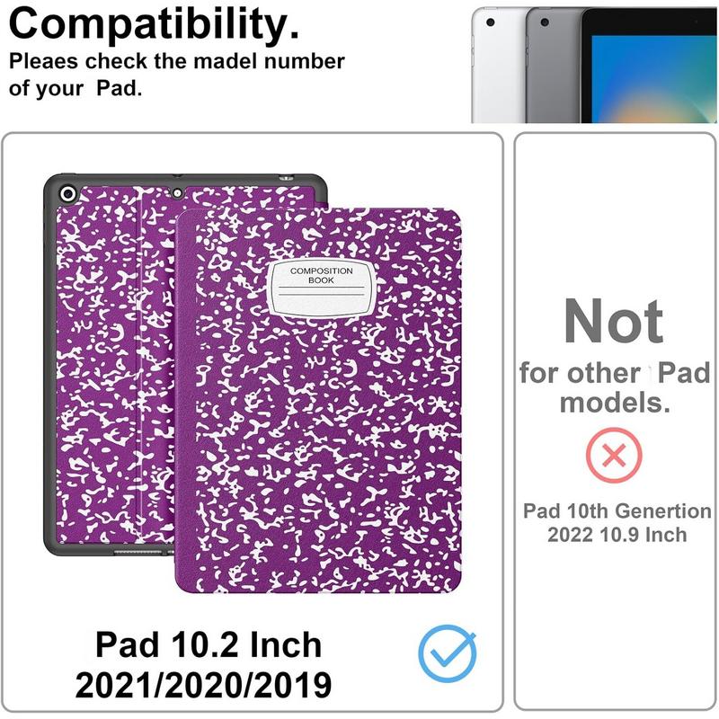 Case for Pad 9th 8th 7th Generation 10.2 inch (2021 2020 2019 Model) with Pencil Holder, Folio Stand Case with Auto Wake Sleep,Soft TPU Back Shell Cover for Pad 10.2 Inch-Purple