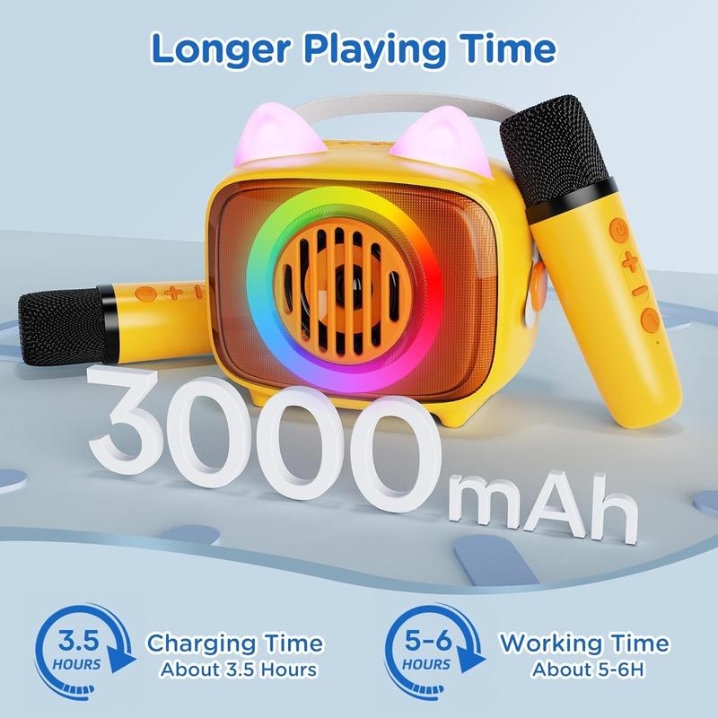 Karaoke Machine for Kids, Mini Portable Bluetooth Speaker with 2 Wireless Microphones and LED Lights, Kids Toys Ideal Gifts for Girls & Boys Birthday Home Party Christmas Gifts