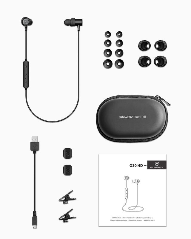 SoundPEATS Q30 HD+ Bluetooth Headphones in-Ear Stereo Wireless 5.2 Magnetic Earphones IPX5 Sweatproof Earbuds with Mic for Sports, electronic，Immersive Bass, 10mm Drivers, aptX-HD,charging，electronic， 12 Hours Playtime, Type C