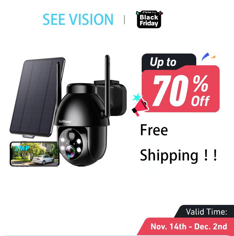 SeeVision Solar Security Camera with Spotlight, PIR Motion Detection, Color Night Vision, and Two-Way Talk