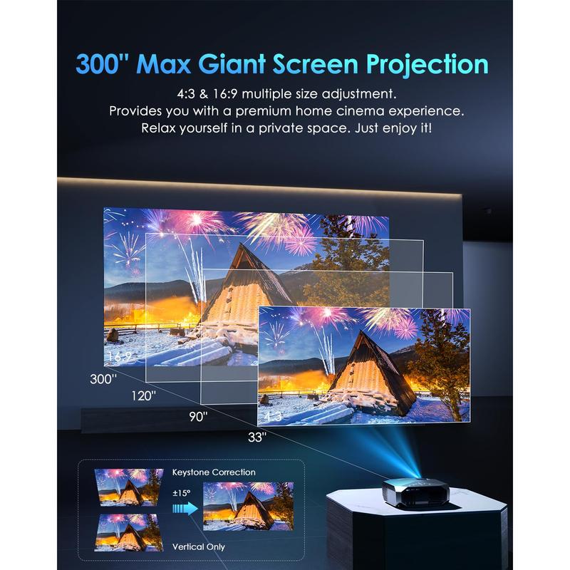 5G WiFi Bluetooth 1080P Projector, 22000LM Movie Projector with LCD Technology & 120000 Lamp Life