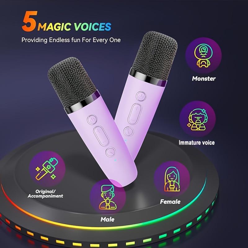 Portable Karaoke Machine with 1-2 Wireless Microphones, Clear Loud Sound, Compatible with All Smartphones, Ideal for Birthday, Home, Family Gatherings, Purple, Stereo Sound, USB Charging, 5.2 Surround Sound, 36V Max Voltage, 800mAh Battery,