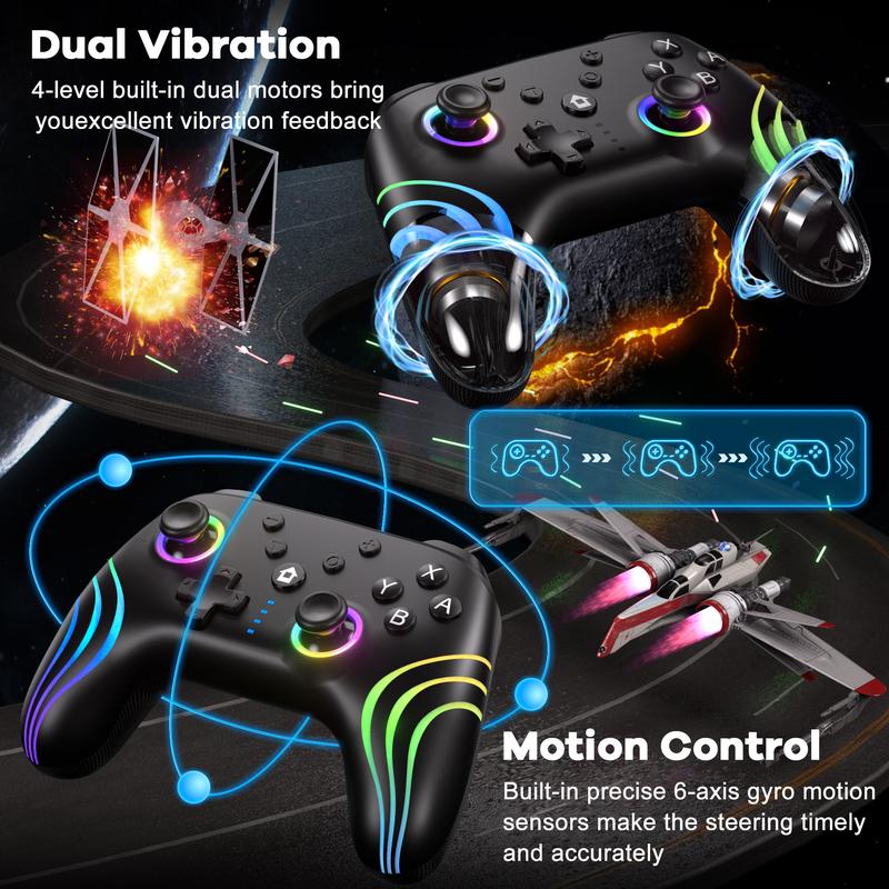 [Compatible PC Controller]Switch Controllers Compatible with Switch Lite OLED, Wireless Switch Pro Controller with Full RGB Line Breathing LED, Programmable, 6-Axis, Adjustable Turbo, 4-Speed Dual Vibration, Wake Up, Screenshot Function