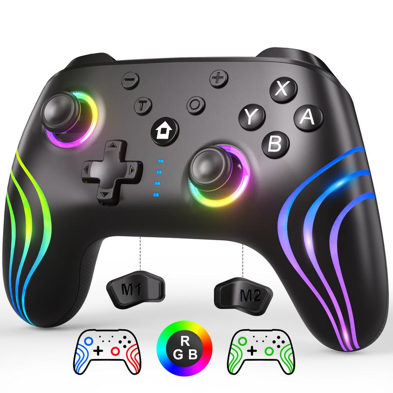 [Compatible PC Controller]Switch Controllers Compatible with Switch Lite OLED, Wireless Switch Pro Controller with Full RGB Line Breathing LED, Programmable, 6-Axis, Adjustable Turbo, 4-Speed Dual Vibration, Wake Up, Screenshot Function