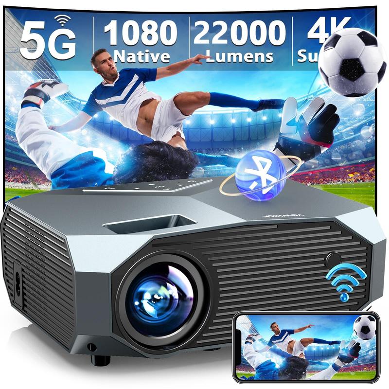 5G WiFi Bluetooth 1080P Projector, 22000LM Movie Projector with LCD Technology & 120000 Lamp Life