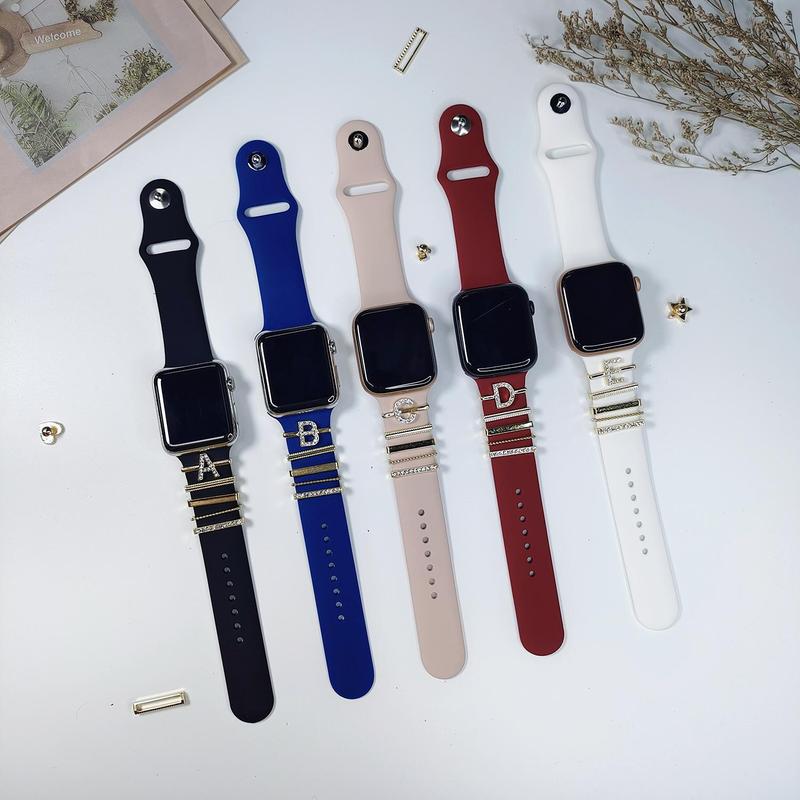 Smart Watch Band Decorative Ring Loops Set, Shiny Letter Design Decorative Ring Loops, Wearable Accessories Compatible with Apple Samsung Watch (without Watch)