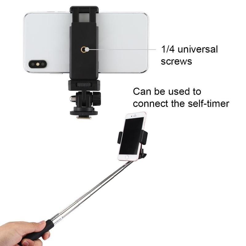 PULUZ 1 4 Inch Tripod Mount Adapter, Tripod Mount Adapter with Phone Holder, Tripod Mount Adapter with Phone Clamp for iPhone Samsung