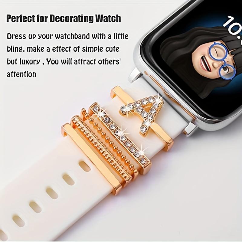 Smart Watch Band Decorative Ring Loops Set, Shiny Letter Design Decorative Ring Loops, Wearable Accessories Compatible with Apple Samsung Watch (without Watch)