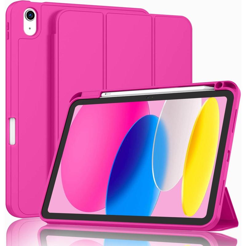 10.9 Inch Protective Case Cover Suitable For iPad 10th Generation with Pencil Holder with Soft Back [Support Auto Wake Sleep] (Rose Red)