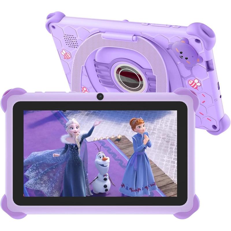 Tablet 7 inch Tablet for  32GB  Tablet with Case, Android  Learning Tablet with WiFi Youtube Parental Control, , Preinstalled Educational Contents for Girls Boys, Purple