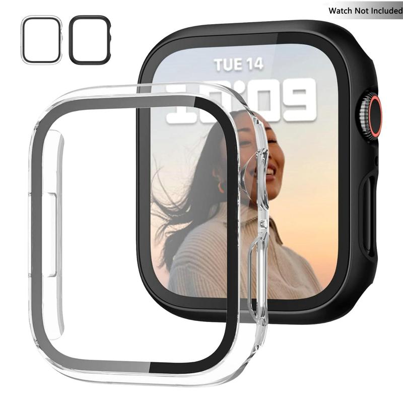 Hard PC Case with Tempered Glass Screen Protector, 2 Counts Ultra-thin Scratch Resistant Cover for iWatch Series 49mm 45mm 44mm 42mm 41mm 40mm 38mm