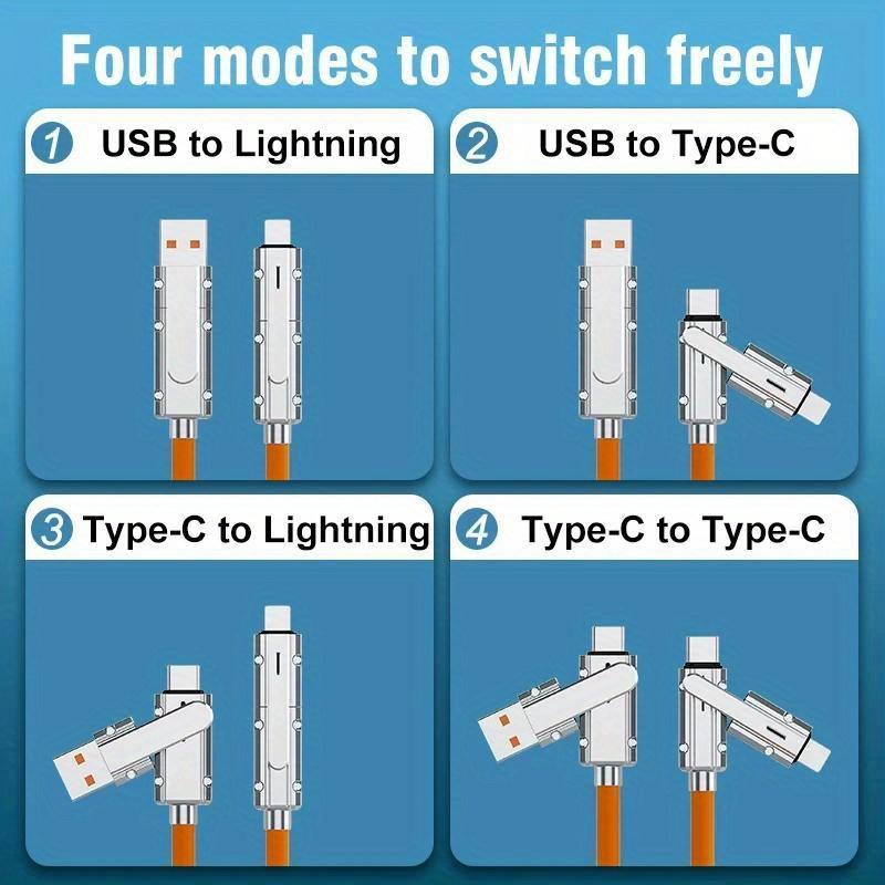 4 in 1 Data Cable, Multifunctional 4 in 1 Data Cable, Fast Charging Cable with Dual Type-C 100W Fast Charging Function