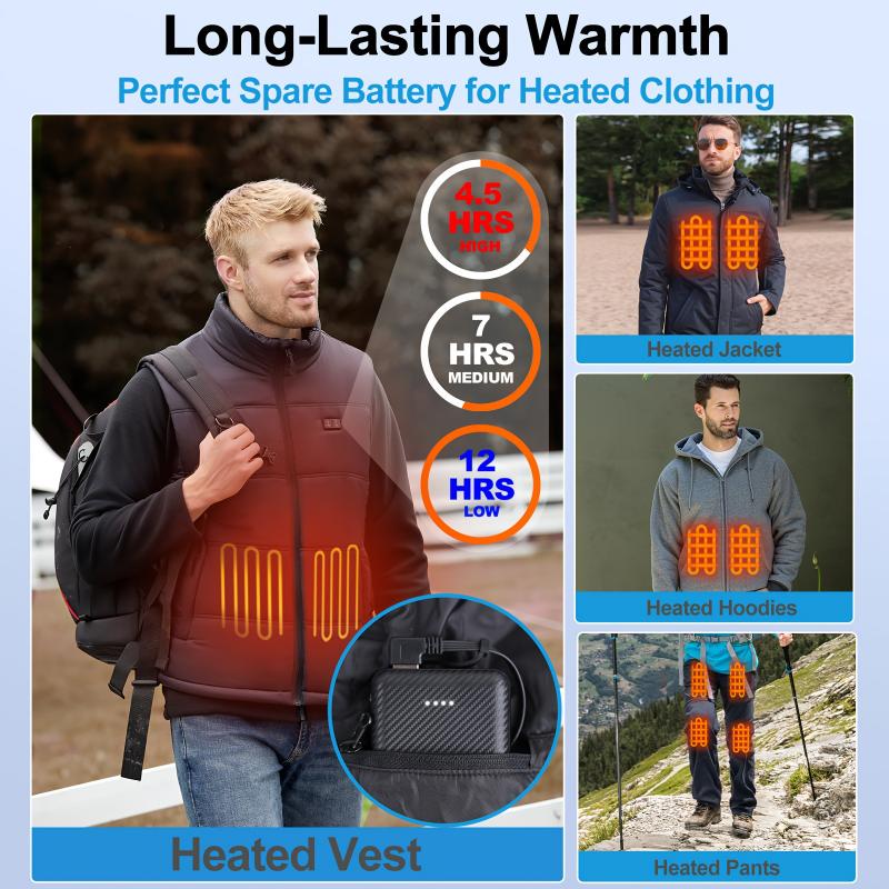 12000mAh Battery Pack For Heated Vest - 5V 2A Power Bank For Heated Jackets And Heated Hoodies, USB C Portable Charger, Power Bank Compatible With IPhone, IPad, Samsung Tablets And More Lithium Charging Connector Rechargeable Smartphone Chargeable