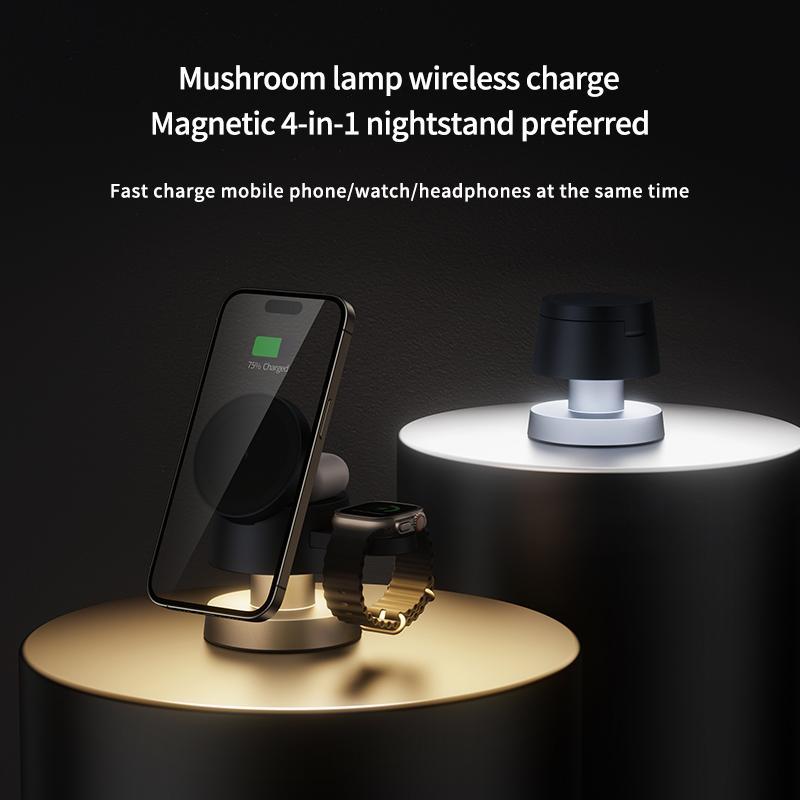 4 in 1 Wireless Charger, Magnetic Charger with Night Light, Multifunctional Charging Station for Phone, Watch, Earphone