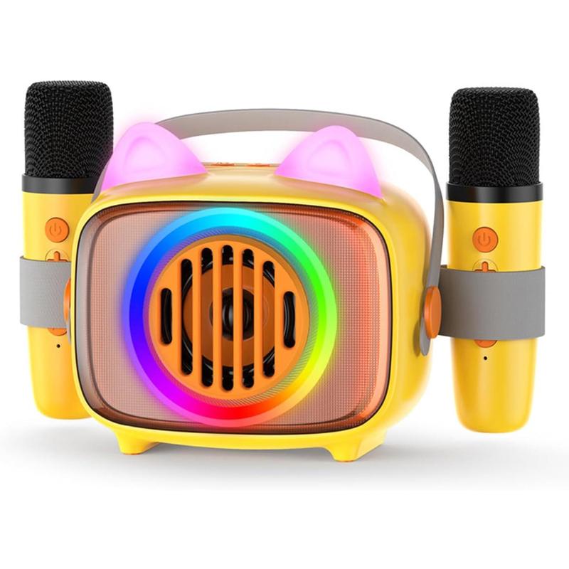 Karaoke Machine for Kids, Mini Portable Bluetooth Speaker with 2 Wireless Microphones and LED Lights, Kids Toys Ideal Gifts for Girls & Boys Birthday Home Party Christmas Gifts