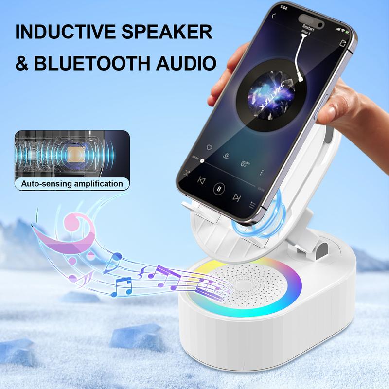 AKLLCCR Wireless Bluetooth Speaker Music Audio Phone Cell Phone Holder Box 5in1 Emergency Rechargeable (3000mAh) With Colorful Ambient Light 300° Foldable for Tablet iPhone Android, Gifts for Men Women (Black)