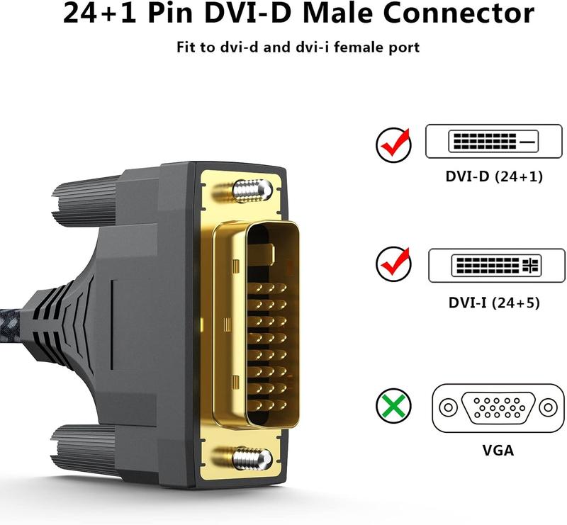 DVI to HDMI  6ft, HDMI to DVI-D DVI-I Braided Cord Bidrectional Male to Male Conector for Monitor Projector PC Raspberry Pi  One PS5 PS4 Graphics Card HDMI