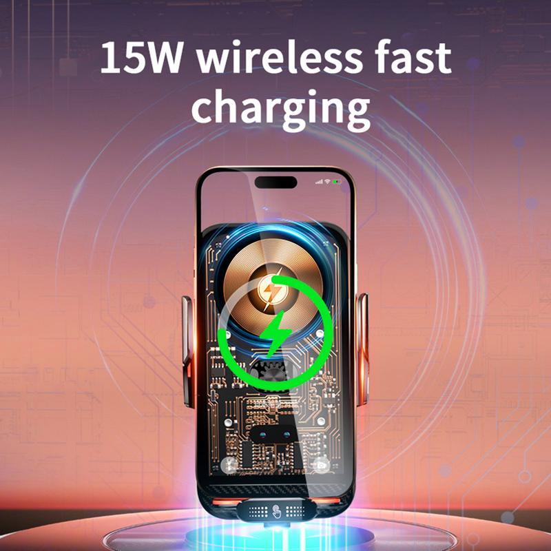 Bilolly Wireless car charger, 15W fast charging auto-clamping car charger phone holder phone holder suitable for iPhone 16 15 14 13 12 Pro Max 11 XR XS, Samsung Galaxy S24 Ultra S23 S22 S21, S20, S10+, and other smartphones.