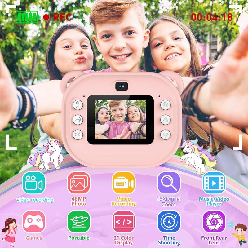 Instant Print Camera, 1 Count Mini Camera, Rechargeable Selfie Digital Camera, Portable Travel Camera Toy for Boys Girls, Gifts