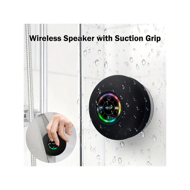 Waterproof Speaker, Portable Wireless Speaker with Suction Cup, USB Rechargeable Black Speaker with 2 Hours Play Time 3.7V 400mah Battery 5.0 Wireless Version Life for Parties, Bathroom, Travel, Home, and Outdoor (Suction Cups Must Be on A Smooth Surface