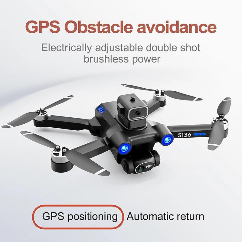 S136 GPS Drone Aircraft with 4K Camera, Ult-Long Flight Time, Optical Flow, 5G Transmission Foldable FPV RC Quadcopter with Brushless Motors, No obstacle avoidance, GPS Auto Return Home with 2 batteries Handbag Accessories Folding drone