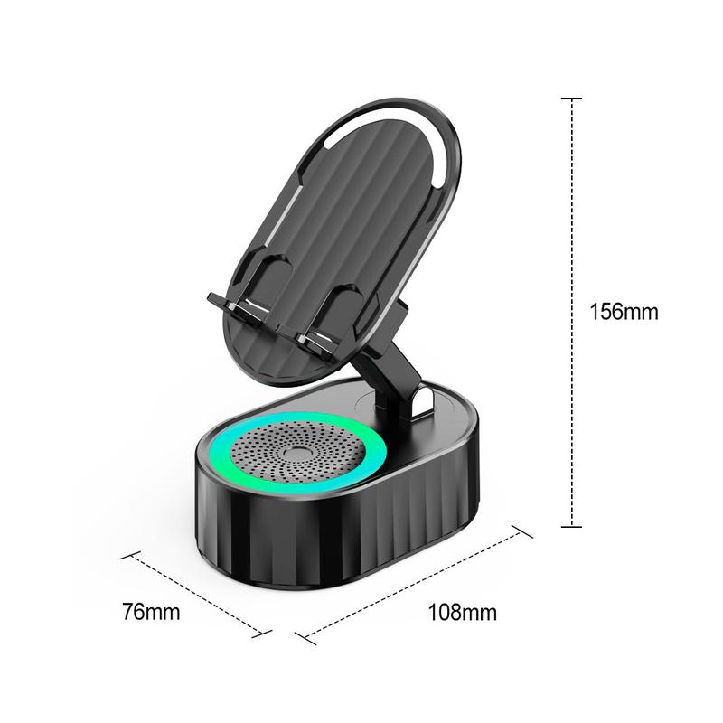 AKLLCCR Wireless Bluetooth Speaker Music Audio Phone Cell Phone Holder Box 5in1 Emergency Rechargeable (3000mAh) With Colorful Ambient Light 300° Foldable for Tablet iPhone Android, Gifts for Men Women (Black)