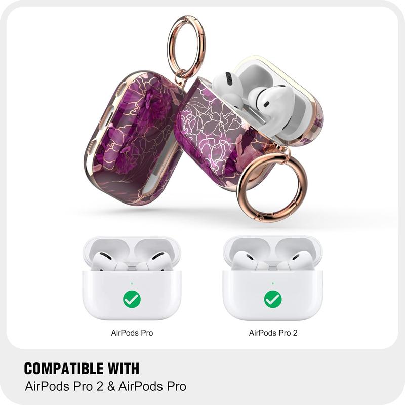 case for Airpods Pro 2 Case, Flower Airpod Pro Slim Hard Case Cover with Carabiner for Women Girls (Golden Purple)