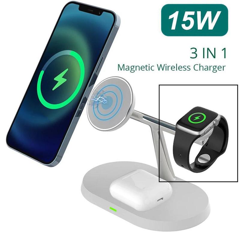 3 in 1 Wireless Charger, 15W Wireless Charging Station, Desktop Phone & Earphone & Watch Charging Station, Phone Accessories for Home Office