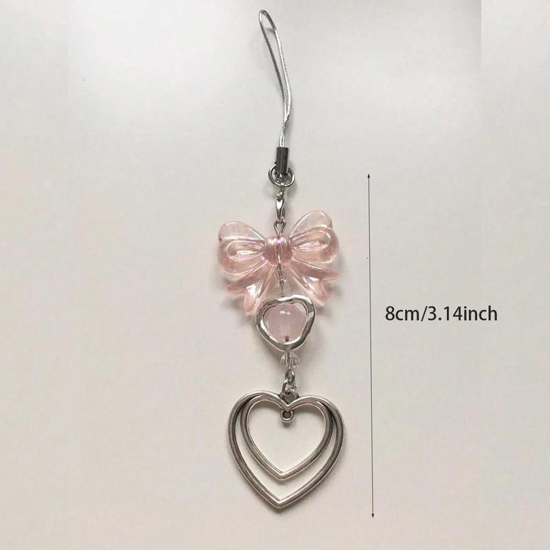 Bowknot & Love Heart Design Phone Chain, Decorative Phone Strap, Portable Mobile Phone Lanyard For Phone Decoration