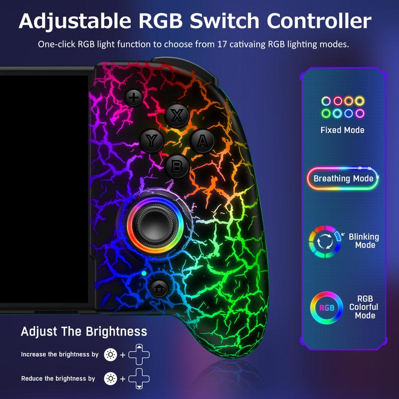 Switch Controllers, Hall Effect  Switch Pro Controller for Nintendo Switch Switch OLED, One-Piece Switch Joypad with 9 Lights Color for Those Who Prefer Handheld Mode