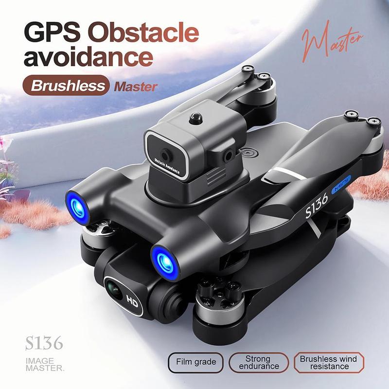 S136 GPS Drone Aircraft with 4K Camera, Ult-Long Flight Time, Optical Flow, 5G Transmission Foldable FPV RC Quadcopter with Brushless Motors, No obstacle avoidance, GPS Auto Return Home with 2 batteries Handbag Accessories Folding drone