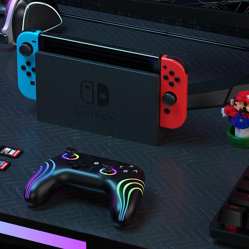 [Compatible PC Controller]Switch Controllers Compatible with Switch Lite OLED, Wireless Switch Pro Controller with Full RGB Line Breathing LED, Programmable, 6-Axis, Adjustable Turbo, 4-Speed Dual Vibration, Wake Up, Screenshot Function