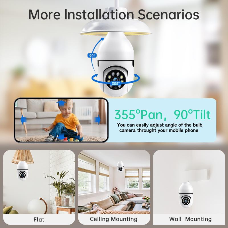 WESECUU Bulb Indoor Security Camera,tv camera 2K HD- 5G 2.4GHz,2-Way Audio,Human Detection,Night Vision,355°Pan Tilt,Real-Time Alerts Alexa Compatible