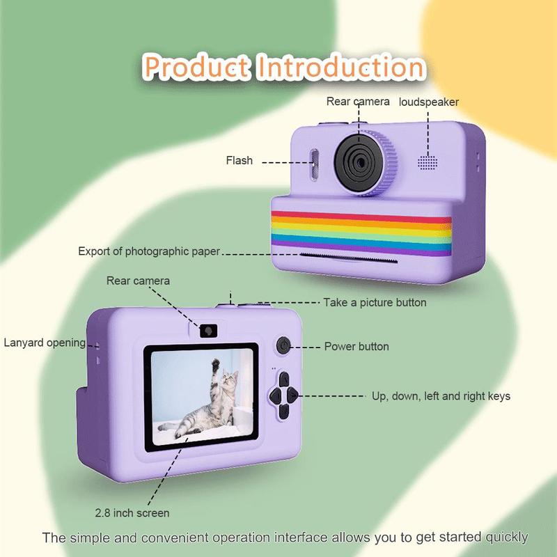 Instant Camera with 3 Print Paper, 2.8 Inch LCD Screen Digital Camera, Rechargeable 1080P Camera, Birthday Gift for Boys & Girls, Portable Camera