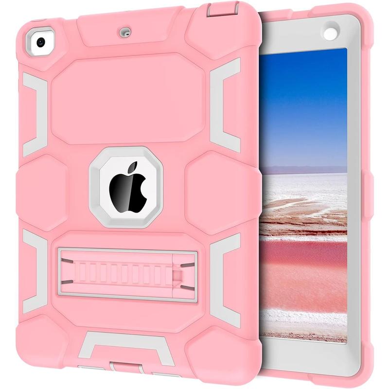 Case for iPad 6th Generation ipad 5th Generation iPad 9.7 Inch (2018 2017 Model), iPad Air 2 Case, Hybrid Shockproof Rugged Protective Cover with Kickstand for Girls Women, Rose +Grey