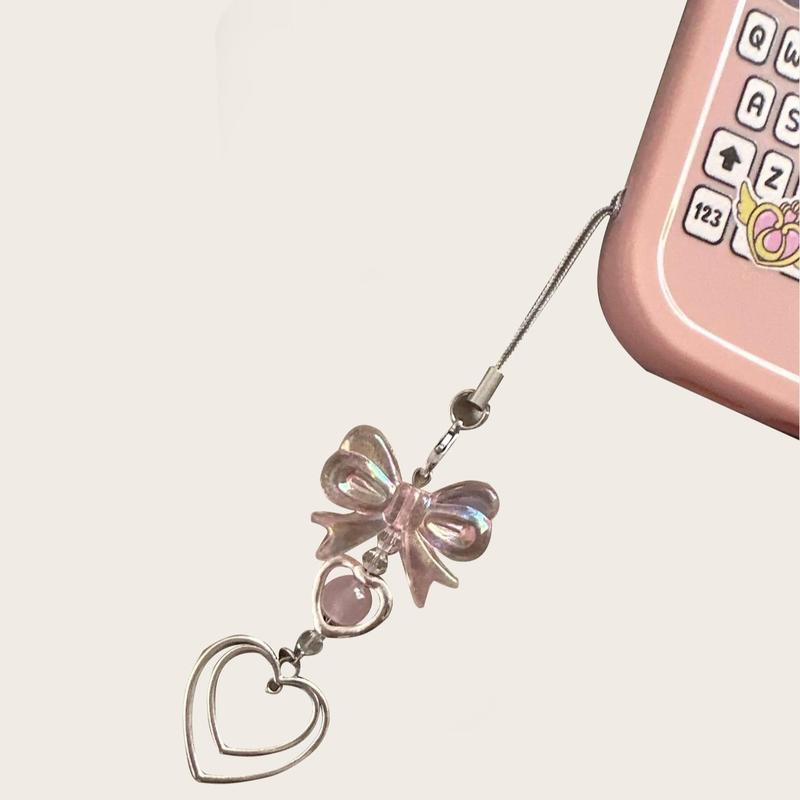 Bowknot & Love Heart Design Phone Chain, Decorative Phone Strap, Portable Mobile Phone Lanyard For Phone Decoration