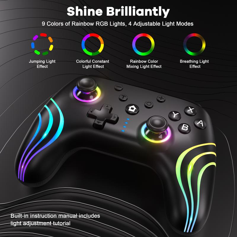 [Compatible PC Controller]Switch Controllers Compatible with Switch Lite OLED, Wireless Switch Pro Controller with Full RGB Line Breathing LED, Programmable, 6-Axis, Adjustable Turbo, 4-Speed Dual Vibration, Wake Up, Screenshot Function