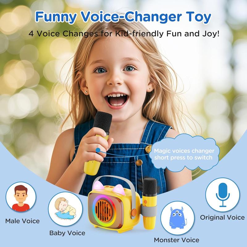 Karaoke Machine for Kids, Mini Portable Bluetooth Speaker with 2 Wireless Microphones and LED Lights, Kids Toys Ideal Gifts for Girls & Boys Birthday Home Party Christmas Gifts