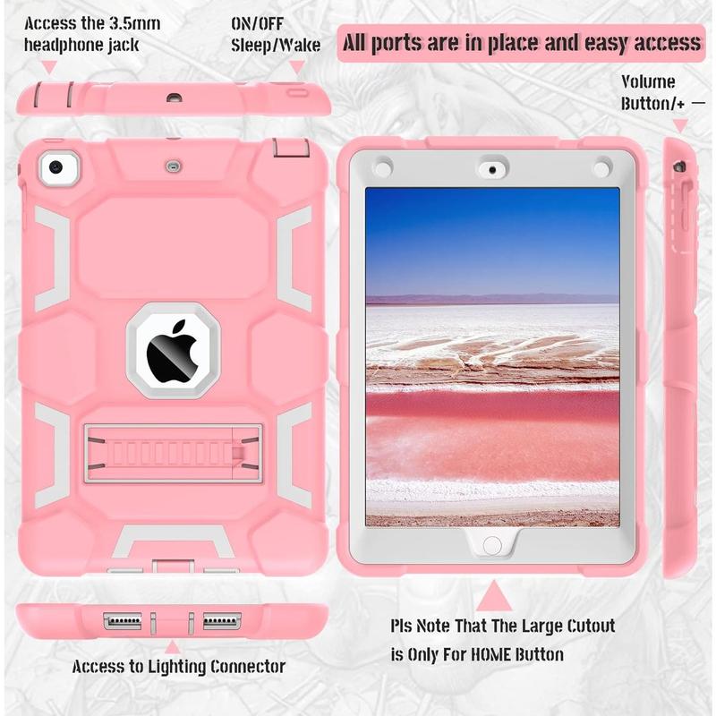 Case for iPad 6th Generation ipad 5th Generation iPad 9.7 Inch (2018 2017 Model), iPad Air 2 Case, Hybrid Shockproof Rugged Protective Cover with Kickstand for Girls Women, Rose +Grey