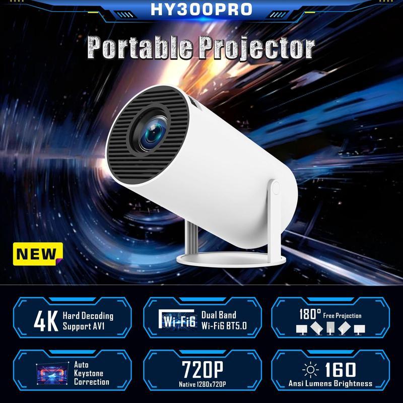 TLXT Portable Projector With Android 11, 4K HD Resolution, 5G WiFi6, Auto Horizontal Correction, 180°Rotatable Outdoor Projector