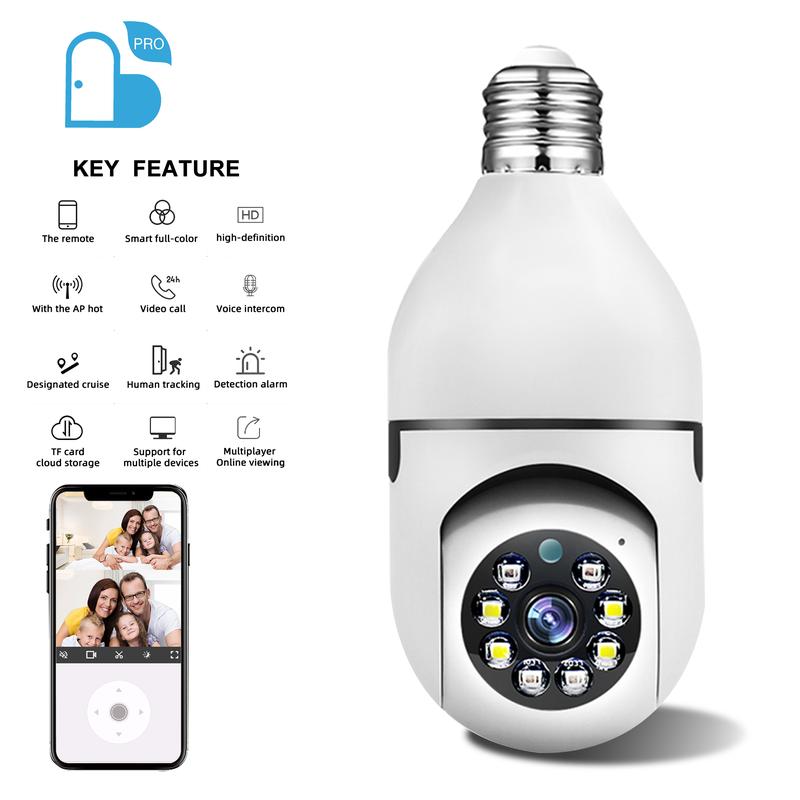 2K 3MP Light Bulb Security Camera 2.4 5Ghz-3 Megapixel Indoor Outdoor Full Color Day Night Camera, Motion Detection, Sound & Light Alarm, Two-Way Audio, Home Yard Store，Wireless Light Socket Camera Easy Installation Surveillance