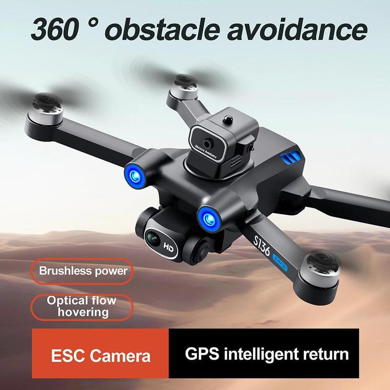 S136 GPS Drone Aircraft with 4K Camera, Ult-Long Flight Time, Optical Flow, 5G Transmission Foldable FPV RC Quadcopter with Brushless Motors, No obstacle avoidance, GPS Auto Return Home with 2 batteries Handbag Accessories Folding drone