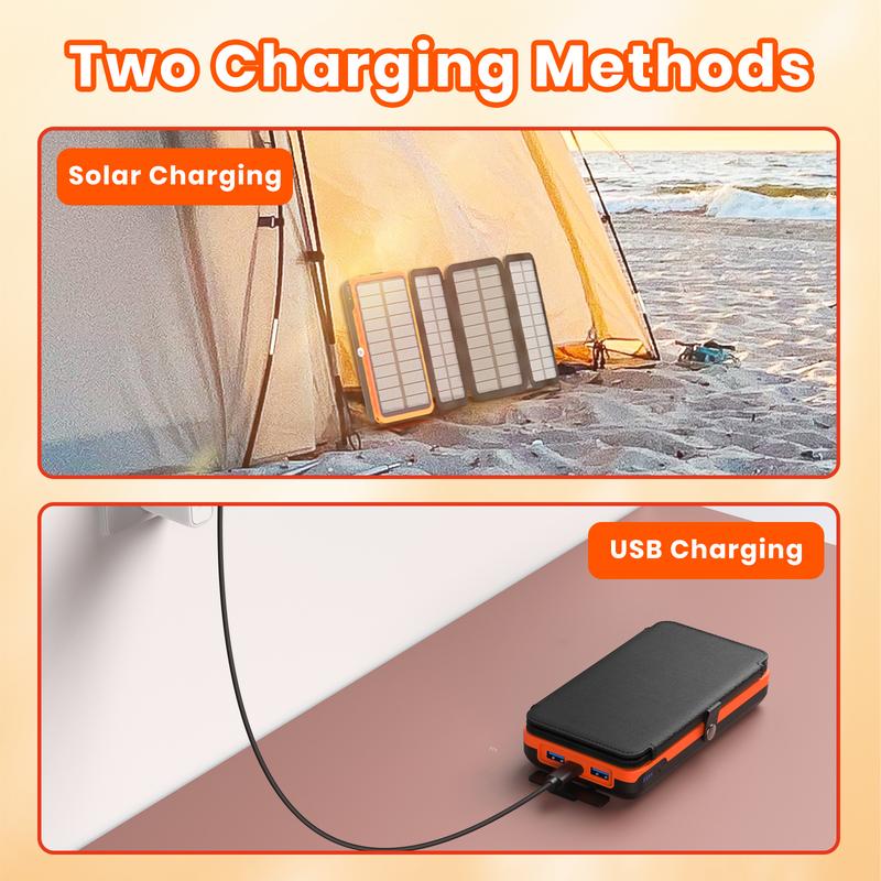 Cyber Monday Sale - Solar Charger 27000mAh Power Bank 22.5W Fast Charging Portable Phone Charger with 4 Solar Panels USB C PD External Battery Pack with 3 USB Outputs for smartphone Tablet