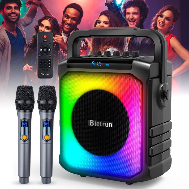 Bietrun Karaoke Machine with 2 Microphones Bluetooth Speaker for Adults Singing Audio Stereo Wireless Connection Portable Smartphone