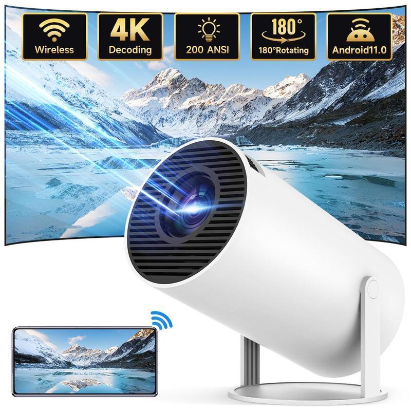 TLXT Portable Projector With Android 11, 4K HD Resolution, 5G WiFi6, Auto Horizontal Correction, 180°Rotatable Outdoor Projector