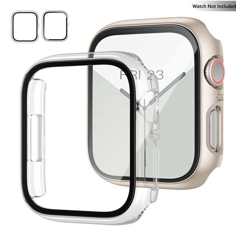 Hard PC Case with Tempered Glass Screen Protector, 2 Counts Ultra-thin Scratch Resistant Cover for iWatch Series 49mm 45mm 44mm 42mm 41mm 40mm 38mm