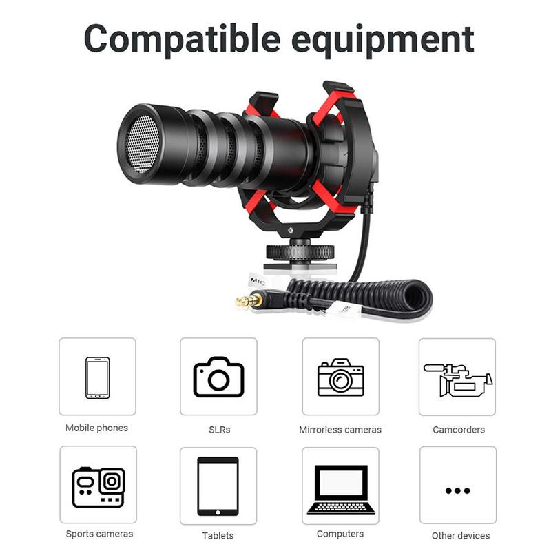 MAMEN Professional Camera Microphone, 1 Count Cardioid Pickup Microphone with Shockproof Base, Plug and Play Microphone for Vlog, Live Streaming, Interview Recording