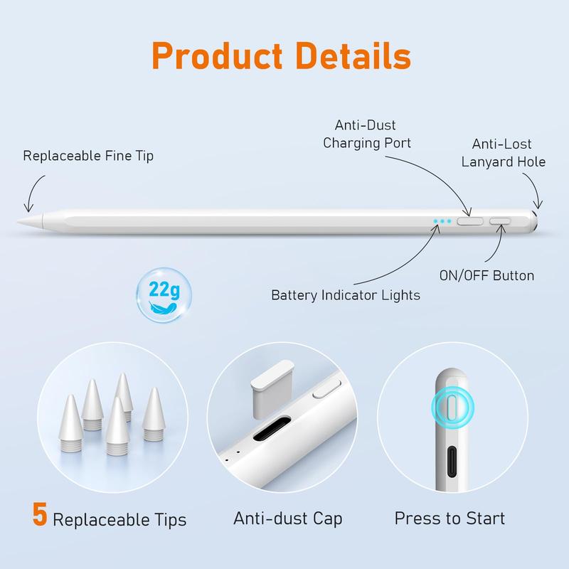 Stylus Pens for iPad 9th 10th Generation,10mins Fast Charging Palm Rejection & Anti Lost Lanyard ipad Pen iPad Pencil for iPad 6-10, iPad Air 3rd 4th 5th, iPad Mini 5 6th iPad Pro 11